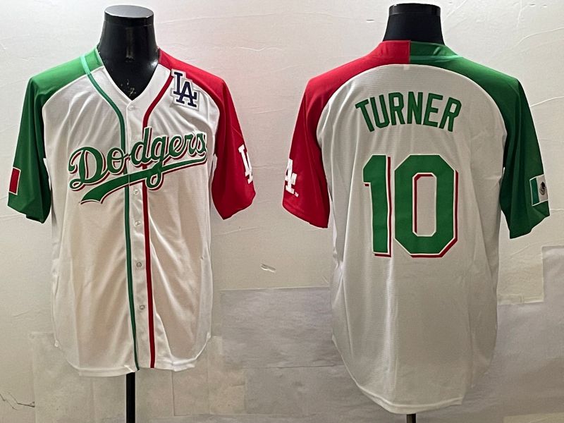 Men Los Angeles Dodgers 10 Turner White Green Game 2025 Nike MLB Jersey style 5